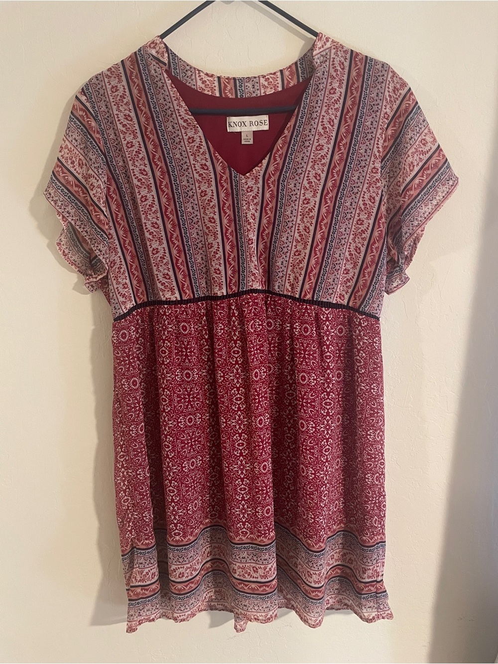 Knox Rose Red Patterned Boho V-Neck Dress
